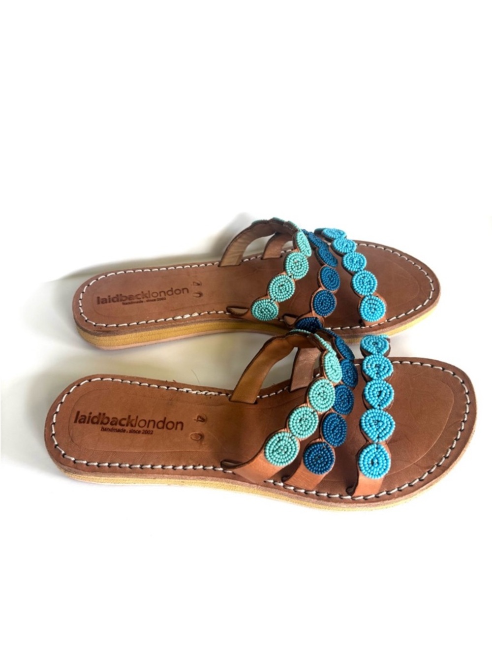 Anthropologie Laidback London Beaded Sandals Leather Handcrafted 40/9-9.5 NEW
